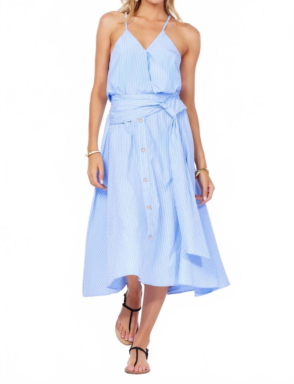NEW BISHOP + YOUNG summer poplin midi skirt in blue stripe